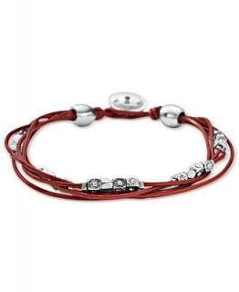 Fossil Bracelet, Red Leather Silver Tone Multistrand Bracelet
