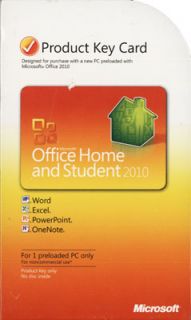 Microsoft Office Home and Student 2010 Product Key Card