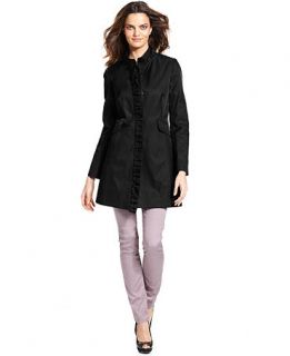 DKNY Petite Coat, Ruffle Trim Walker Raincoat   Womens Petite Coats