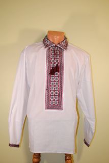 Vintage Ukrainian Hand Embroidered Men’s Shirt L Size Black and Red