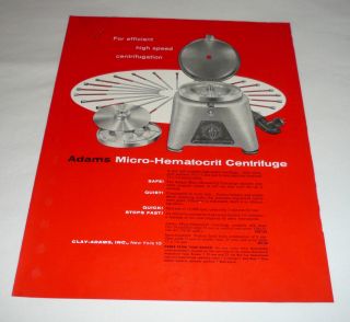 1957 Ad Folder Adams Micro Hematocrit Centrifuge
