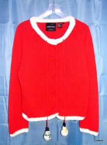 Womens Michael Simon Christmas Snowman Cardigan Sweater Size Large
