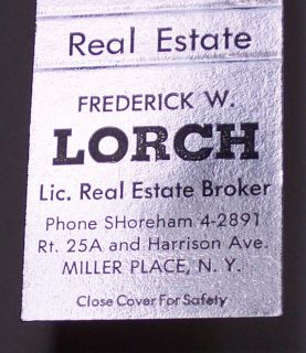 1950s Matchbook Lorch Real Estate Miller Place NY MB
