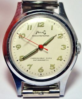Vintage Milos Swiss Wristwatch Military Style Excellent
