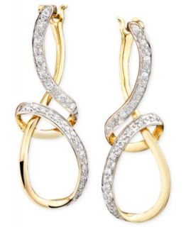 Diamond Earrings, 14k Gold and Sterling Silver Diamond Double Swirl