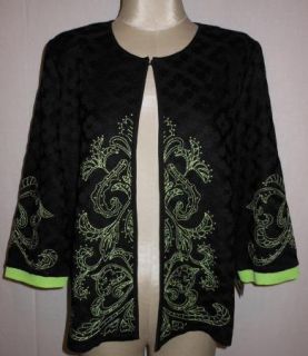 Ming Wang Jacket Black Green Embroidered Ming Wang L New $250