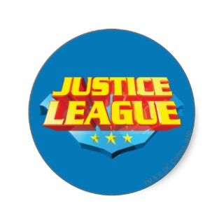 Justice League Name and Shield Logo Round Sticker