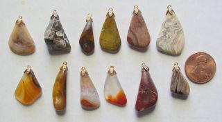 12 Small Polished Rock Pendants Gold Bell Caps Ready for Use Great for