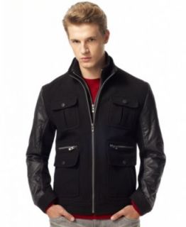 Marc Ecko Cut & Sew Jacket, Washed Faux Leather Moto Jacket   Mens