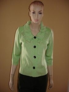 Ming Wang Green with Four Black Knit Jacket S