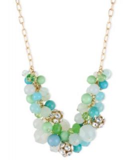 Haskell Necklace, Gold Tone Multicolor Bead Cluster Frontal Necklace