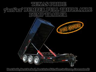 7x16x2 Texas Pride Triple Axle BumperPull Dump Trailer 21K GVWR