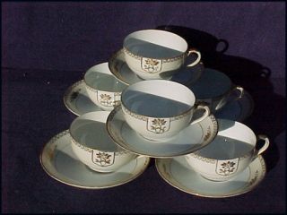 Antique Noritake Nippon Hand Painted Set 6 Cup Saucer Teacup Raised