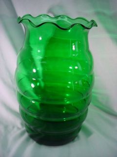 Vintage 1930s Depression Glass Forest Green Ringed Vase