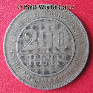 Brazil Republic 1896 200 Reis 32mm Copper Nickel Brazilian Coin KM 493