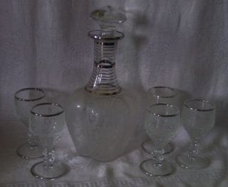 Paden City Decanter Wine Glasses Spring Orchard Cordial Glass 7 Piece