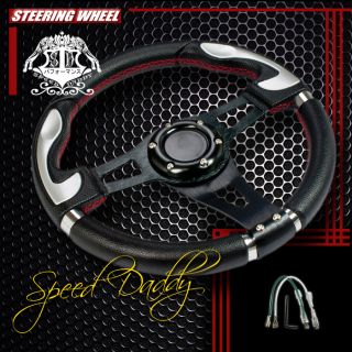 Universal PVC Leather 32cm Racing Steering Wheel Black Rivets Dish