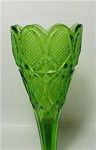 Antique Green EAPG Pressed Early American Pattern Glass Vase Footed w