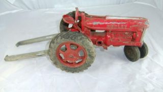 Vintage Red Hubley International Farm Tractor Toy w Long Spring Seat
