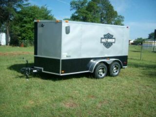 7x12 Double Motorcycle Enclosed Trailer w Harley Davidson Decals Blk