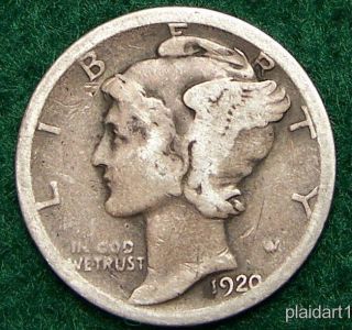 1920 Mercury Dime Good Plus About Good G AG Circulated US Coin MD440