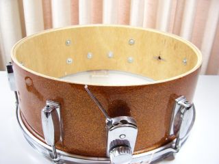 Pearl Snare Drum Gold Orange Sparkle Made in Japan Vintage Pearl Drum
