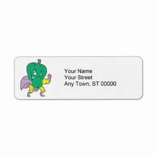 superhero green pepper cartoon character return address label