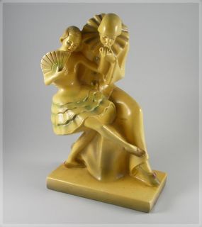 Gips / Keramikfigur Pierrot mit Tänzerin ~ 1930