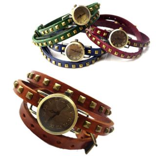 Square Rivet Retro Roman Number Bracelet Wrist Watch Wristband