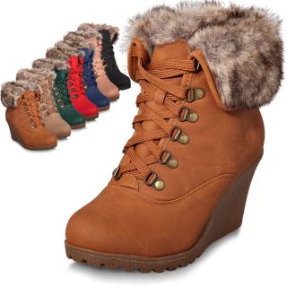 Damen Keilabsatz Winter Hidden Wedges Stiefel Stiefelette Schuhe Ankle