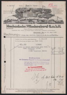 Rechnung Hainichen, 1939, Mech. Plüschweberei GmbH, Eisenbahn vor dem