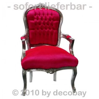 Barock Salon Stuhl Sessel Antik pink Lounge versilbert