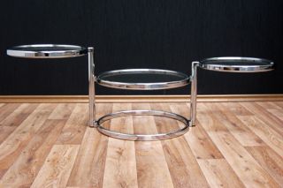 Design Glas Couchtisch Tisch Beistelltisch 2 bewegliche Ebenen Chrom