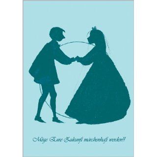 Romantische Scherenschnitt Hochzeitskarte mit Brautpaar, blau Möge