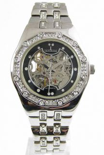Ladies CROTON Imperial Automatic New Watch Skeleton Crystals Silver