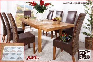 MEXICO Möbel: Esstisch Tisch, Holz Pinie massiv mit Marmor Mosaik