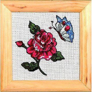 Komplette Stickpackung Stickbild Rose und Schmetterling 15x15 