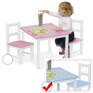 Kindertisch mit 2 Stühlen Sitzgruppe aus Holz in Rosa oder Blau