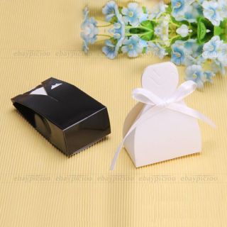 50 Stk. Karton Geschenkbox Gastgeschenk Weiß Schwarz Anzug Braut