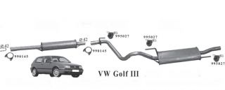 Auspuffanlage Neu VW Golf 3 Auspuff ab Kat Mitteltopf Endtopf mit