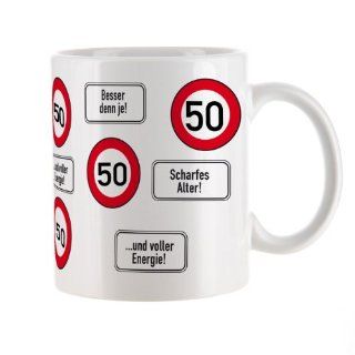 private signs Kaffeetasse zum 50.Geburtstag mit Verkehrszeichen   50  