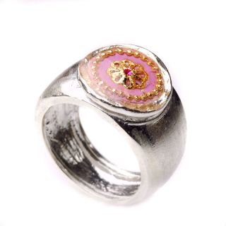Ring aus Sterling Silber mit pinkem Zirkonia und rosa Emaille Überzug