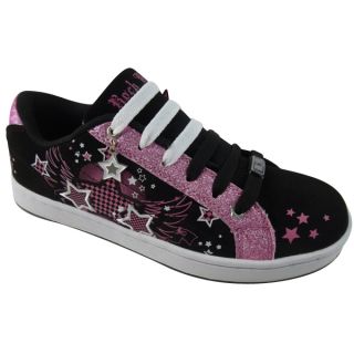 Junior Girls Kids Glitter Sparkle Pink Lace Up Trainers Skate Shoes