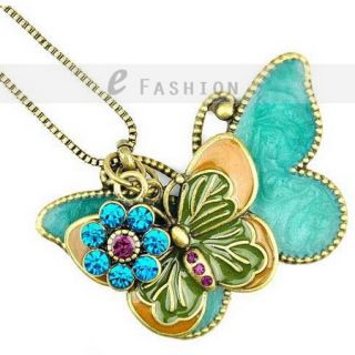 Schmetterling Anhänger Strass Damen Lange Kette necklace NEU 101 0012