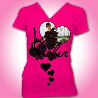 Justin Bieber     Hearts Mädchen Kurzarm T Shirt in Pink