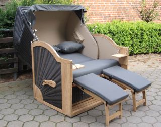 Teak Strandkorb PE JUMBO 140cm *ATEJA* Anthrazit Polyrattan Beachchair