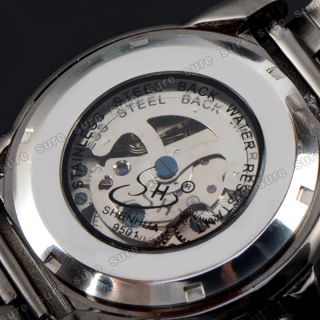 Skelettuhr Herrenuhr Mechanische Uhr Armbanduhr Edelstahl Kompass #108