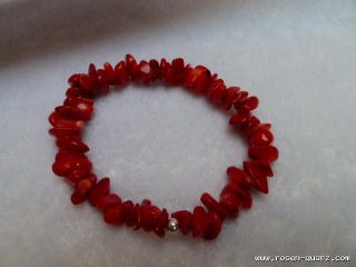 Feine Rote Bambus Korallen Armband 18 cm mit ein Silber Kugel