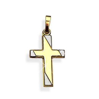 Kreuz Anhänger echt 14 Karat Gold 585 Bicolor (Art.203117) GRATIS