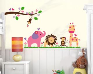 Dschungel Tier (Löwe,Elefant,Affe,Giraffe) Wandtattoo Kinderzimmer